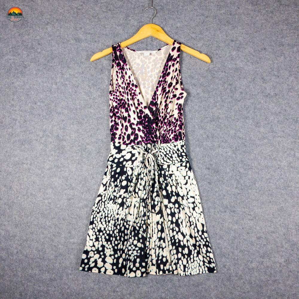 Diane Von Furstenberg DVF OBLIXE Mini Dress Multicolor Leopard Print Women's 2